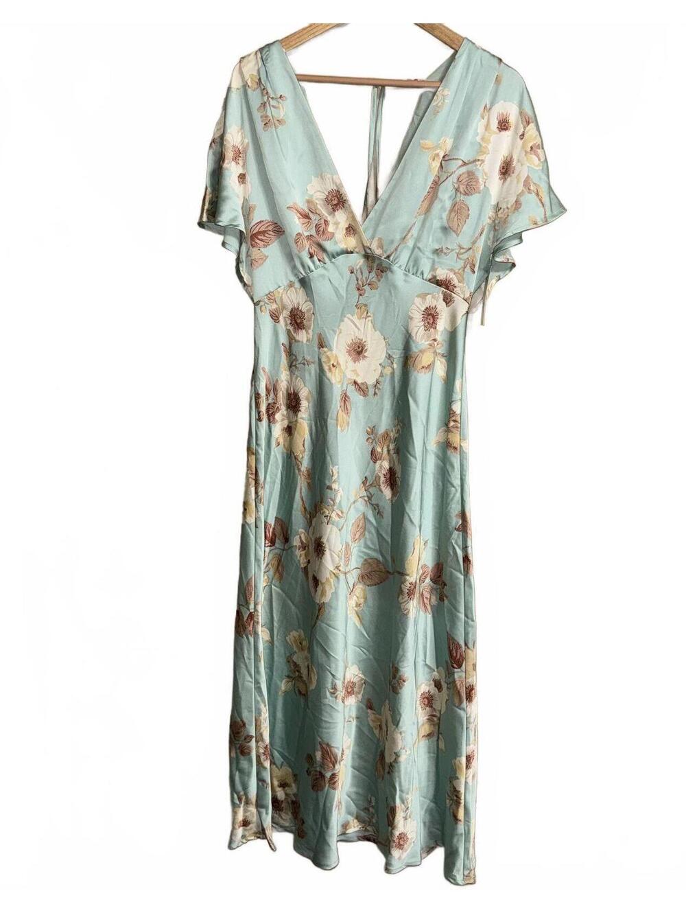 Boho Floral Maxi Dress Sage Green V-neck Cottagecore A new day dress Size Small